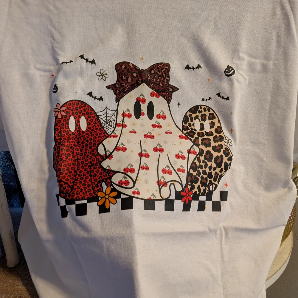 Gildan White Tee with Ghost Print - Picture 4 of 8